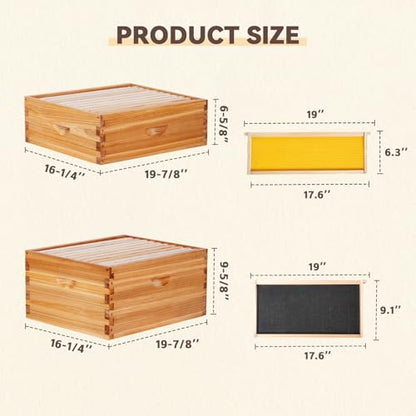 10-Frame Langstroth Bee Hive,4 Layers Beeswax Coated Beehive Kit Includes 2 Deep Brood Hive Boxes and 2 Medium Super Bee Box with Beehive Frames and Foundations for Beekeeper - size: 4 Layers