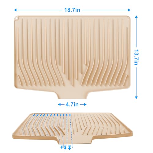 Silicone Dish Drying Mat for Kitchen Countertops and Sinks,19 x13.7 Inch Non Slip Heat Resistant Mat with Built In Drainage System,For Refrigerator and Drawer Liners (beige, 19 x13.7 Inch) - color: Beige