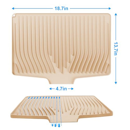 Silicone Dish Drying Mat for Kitchen Countertops and Sinks,19 x13.7 Inch Non Slip Heat Resistant Mat with Built In Drainage System,For Refrigerator and Drawer Liners (beige, 19 x13.7 Inch) - color: Beige