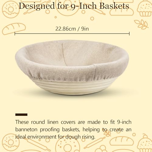 10 PC Bread Proofing Cloth Covers – 5 Oval 10" & 5 Round 9" Reusable Banneton Liners – Sourdough Basket Fabric Covers for Dough Fermentation – Natural Unbleached Cotton – Fits Most Proofing Baskets