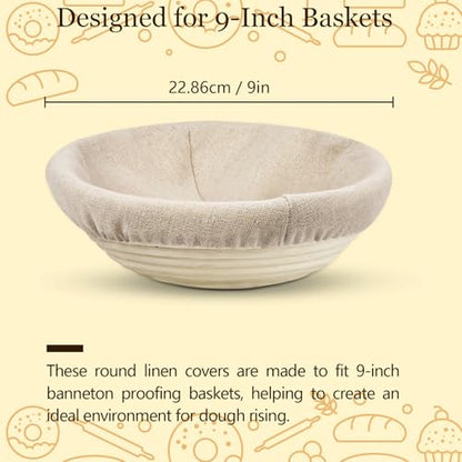 10 PC Bread Proofing Cloth Covers – 5 Oval 10" & 5 Round 9" Reusable Banneton Liners – Sourdough Basket Fabric Covers for Dough Fermentation – Natural Unbleached Cotton – Fits Most Proofing Baskets