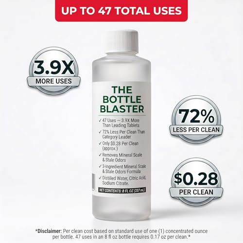 Think Crucial Bottle Blaster - 47-Use Water Bottle Cleaning Concentrate - Made in USA - Compatible with Stanley, YETI, Hydro Flask, CamelBak - 8 oz