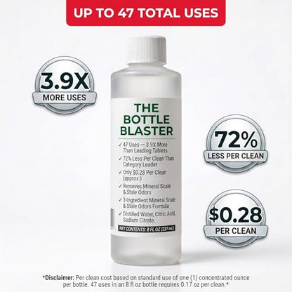Think Crucial Bottle Blaster - 47-Use Water Bottle Cleaning Concentrate - Made in USA - Compatible with Stanley, YETI, Hydro Flask, CamelBak - 8 oz