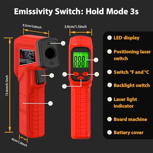 FKM Infrared Thermometer Gun Non-Contact Laser Thermometer Gun -58°F~986°F | (-50°C~530°C) Digital Temperature Gun for Cooking,Oven,Griddle,Automotive,HVAC,Industrial,Adjustable Emissivity,Not for Human - style: -58°F~986°F