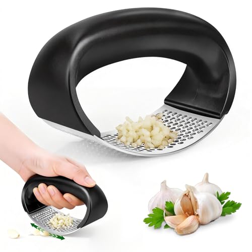 Cook Guy 304 Stainless Steel Garlic Press Rocker - Premium Stainless Steel Garlic Press Rocker –Garlic Mincer with a Comfortable Grip Garlic Grinder - color: Black
