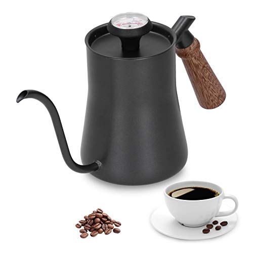 Coffee Drip Kettle 650ml Ergonomic Handle Stainless Steel Design with Thermometer for Home Baristas (650ml black)