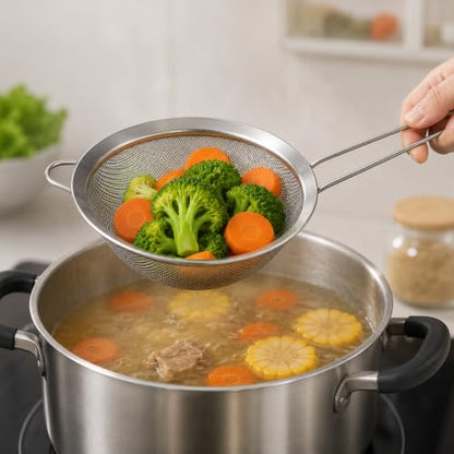 3 Pcs Stainless Steel Fine Mesh Strainer Set, Kitchen Colander with Long Handle, 3 Sizes (3.1/4.7/6.3 Inch) Food Sieve for Flour, Tea, Coffee, Juice and Cooking