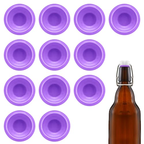 12PCs Dopamine color Silicone Gaskets Washers Seals for Cap Swing Flip Top for Home Brew Beer Soda Bottle Sealing (Neon Purple) - color: Neon Purple