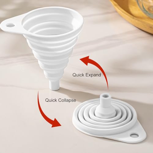 4-Pack Silicone Collapsible Funnel Set - Small & Large Foldable Kitchen Funnels for Liquid Transfer, Food-Grade & Easy to Store, Perfect for Filling Water Bottles & Jars