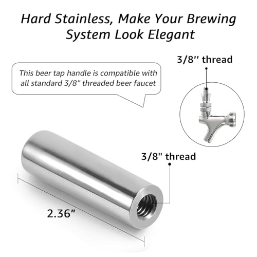 MRbrew Beer Tap Handle 304 Stainless Steel Beer Faucet Handle 2 PCS, Standard 3/8”Threading Kegerator Tap for Kegerator Tower Stout Nitro Coffee