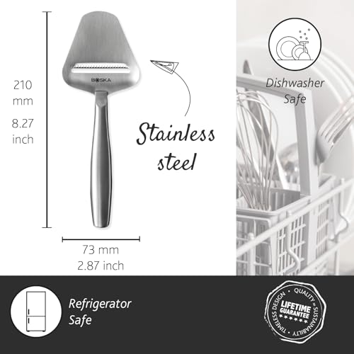 Boska Stainless Steel Cheese Slicer - Copenhagen For All Types of Cheese - Multi-Functional Cheese Slicer - Handheld Slicer - Silver Non-Stick - Dishwasher Safe - For Kitchen Cooking - style: Cheese Slicer