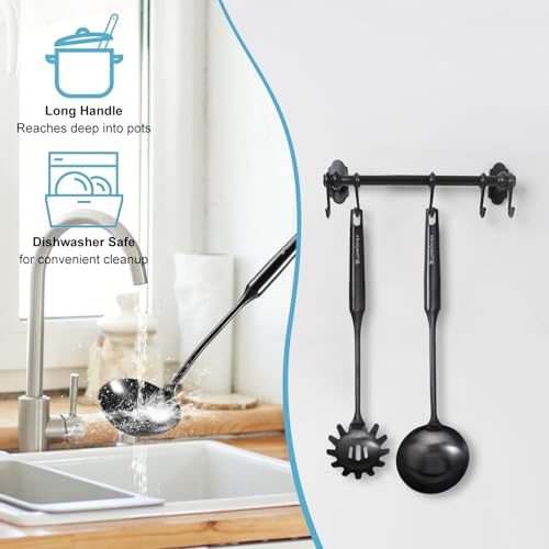 Stainless Steel Ladle - 13.8" Large Metal Ladel，Perfect Gifts | Durable Kitchen Soup Ladle for Cooking, Serving, Stirring, Canning，Sauce, Wok & Soup，Black, - size: 13.8" - Black