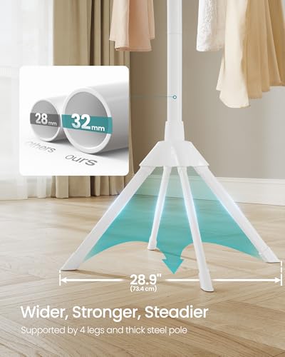 SONGMICS Clothes Drying Rack, with Bamboo Hanging Rods, Foldable Metal Laundry Rack, Space-Saving, Free-Standing Airer, Indoor Use, White and Natural ULLR516W01 - size: 1 Tier