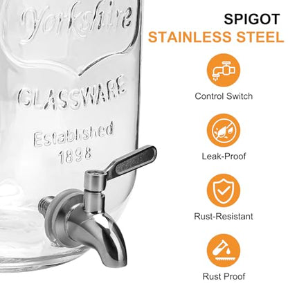 1 Gallon Glass Beverage Dispenser with Lid, Stainless Steel Spigot, Glass Drink Dispensers for Parties, Lemonade Dispenser With Ice Cylinder for Weddings, Party,Sun Tea Jar, Water Juice Dispensers