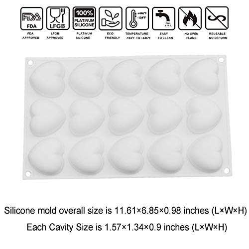 OCPO KITCHEN Mini Heart Silicone Molds for Baking Mousse Cake, Candy, Chocolate, Pastry, Truffle, Cupcake, Jelly, Cookie, Pudding, Cake Decoration Mold, 3D Heart Shape (15-Cavity) - style: Heart (15-Cavity)