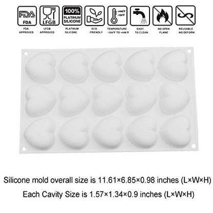 OCPO KITCHEN Mini Heart Silicone Molds for Baking Mousse Cake, Candy, Chocolate, Pastry, Truffle, Cupcake, Jelly, Cookie, Pudding, Cake Decoration Mold, 3D Heart Shape (15-Cavity) - style: Heart (15-Cavity)