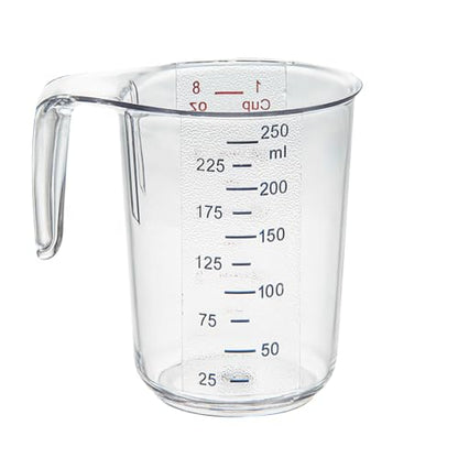 Restaurantware RW Base 1 Cup Measuring Jar 1 Durable Measuring Beaker - Metric And Imperial Units Handle With Thumb-Grip Design Clear Plastic Measuring Cup Tolerates Up To 248F - color: Clear, size: 3.75" × 3.00" × 3.75"