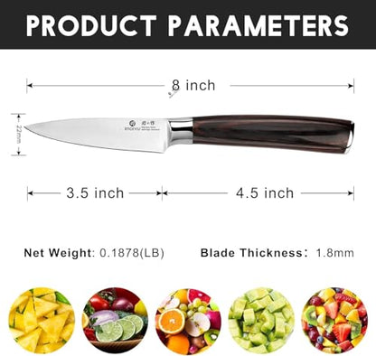 imarku Paring Knife - Paring Knives, 3.5 Inch Small Kitchen Knifes - Japanese High Carbon Stainless Steel Fruit Knife, Ergonomic Pakkawood Handle, Ultra Sharp Blade, Unique Gifts for Men and Women - color: Brown Handle