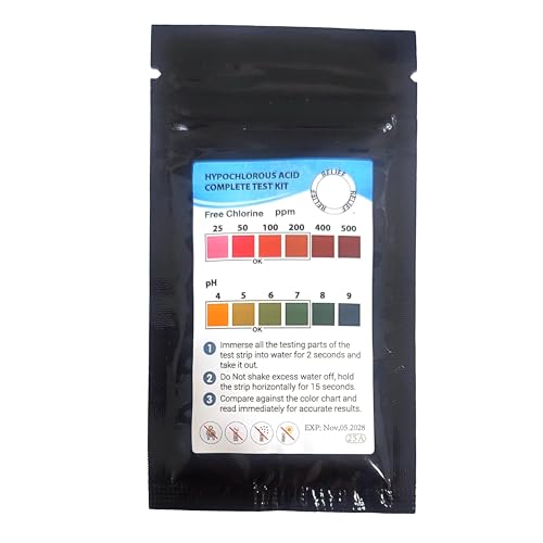 Relief Hypochlorous Acid Test Strips - Dual pH & Free Chlorine Testing for HOCl – High-Accuracy Color Chart, For Cleaning, Disinfection & Electrolyzed Water Testing (25 Combination Strips) - style: 25 Test Strips