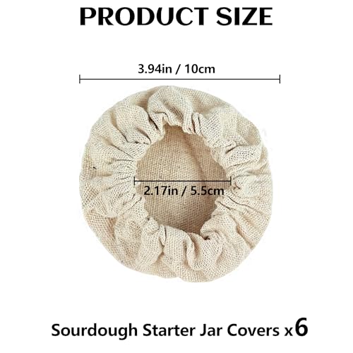 Artcome 6-Pack Reusable Sourdough Jar Covers - Cotton Lids for Sourdough Starter, Kombucha, and Fermentation Jars, Organic Unbleached 100% Cotton Caps (Fits 2.4" - 5" Jar Mouths)