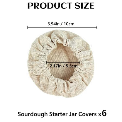 Artcome 6-Pack Reusable Sourdough Jar Covers - Cotton Lids for Sourdough Starter, Kombucha, and Fermentation Jars, Organic Unbleached 100% Cotton Caps (Fits 2.4" - 5" Jar Mouths)