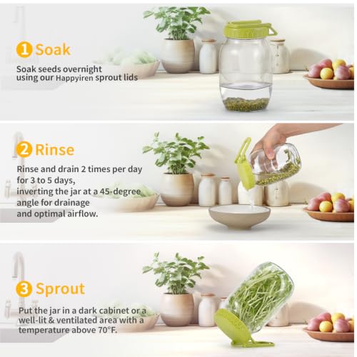 Happyiren Sprouting Lid Kit for Wide Mouth Mason Jars, 2-Pack (3.38"/86mm) | BPA-Free; One-Piece Sprouting Lids with Built-In Stand, Seed Germination Jar Sprouter Lid, Fits Wide Mouth Jars - color: Green