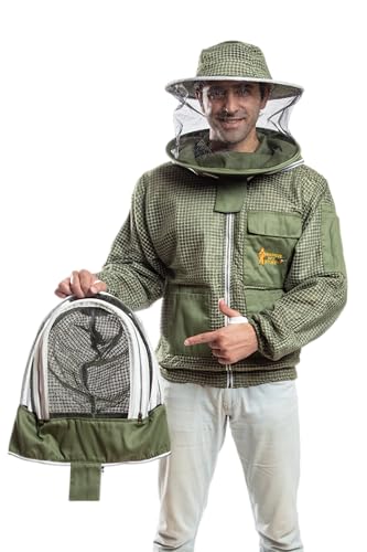 -- Beekeeping Fully Ventilated Jacket in Multi-Color with Round Veil (XL, Olive Green with Two Veils) - color: Olive Green With Two Veils, size: X-Large