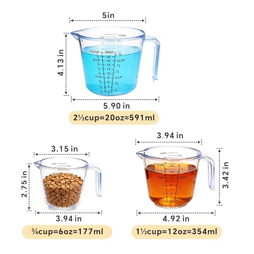 Measuring Cup Set, 3PCS Plastic Liquid Measuring Cups,Includes 150Ml, 300Ml and 600Ml, with Nozzle Handle- Baking, Cooking, Mixing & Liquid/Solid Measuring, Essential Kitchen Tools (Clear) - color: Clear