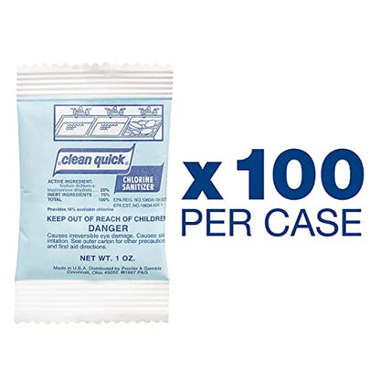 Clean Quick Professional Bulk Powdered Chlorine Dish Sanitizer for Commercial Use, 1 oz. Packets (Case of 100)