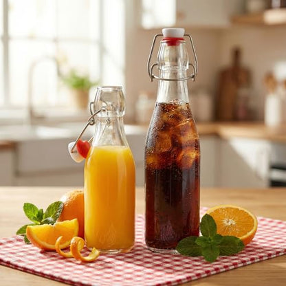 16 Pack 8oz Glass Swing Top Bottles with Airtight Lids | Grolsch Style Flip Top Caps & Rubber Seals for Home Brewing Beer, Kombucha, Kefir, Iced Tea, Juice, Oil & Vinegar Storage