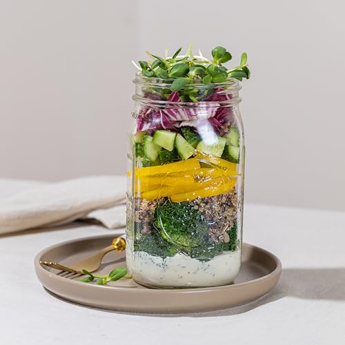Wide Mouth Mason Jars 32 oz [2-Pack] with Airtight Lids – Glass Meal Prep Jars for Salads, Overnight Oats & Food Storage | BPA-Free Leak-Proof Lids - size: 32 oz