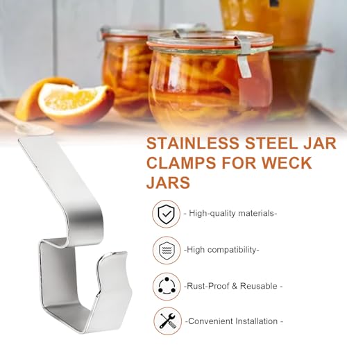 24 Pcs Stainless Steel Jar Clips/Clamps for Weck Jars, Airtight Food Preservation Clamps for Mason/Weck Canning Jars with Glass Lids, Rust-Proof & Reusable Kitchen Canning Supplies
