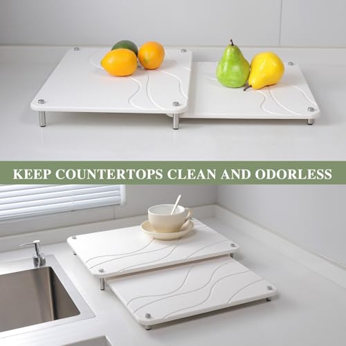2-Pack Marble Dish Drying Mats for Kitchen Counter, Diatomaceous Earth (Diatomite) Quick-Dry Sink Countertop Pads for Dishes & Utensils, Non-Slip, Easy to Clean,White - color: White