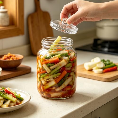 2-Pack Fermentation Weights for Gallon Jars, 3.7-Inch Heavy Glass Fermenting Weights with Easy Grip Handle, Fits Large Wide Mouth Jars for Sauerkraut, Kimchi, Carrots and More