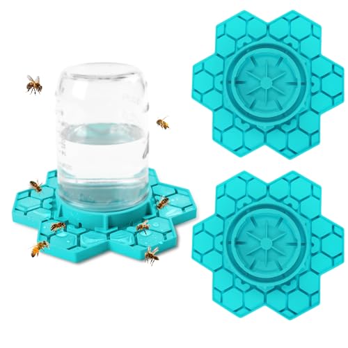 2 Pack Bee Feeder for Mason Jar, Silicone Bee Watering Station, Compatible with Regular and Wide Mouth, Bee Feeders for Hives, Beekeeping Supplies, Bee Waterer for Outside Garden(Blue) - color: Blue-2pack