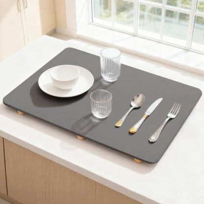 Sapsisel Large Stone Drying Mat for Kitchen Counter, 24" x 16", Quick Dry Absorbent Diatomaceous Stone Mat, Dish Drying Stone for Kitchen Counter
