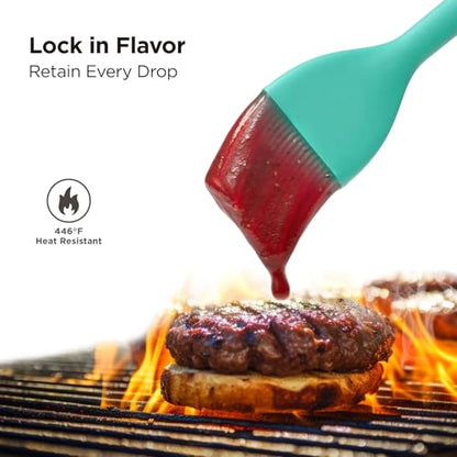 Kitchen Mama WaltzGrip 플래티넘 실리콘 베이스팅 페이스트리 브러시, 청록색 | 2개 세트, 내열성, 요리, 베이킹, 그릴링, 바베큐용, 식기세척기 사용 가능, 오일, 버터, 계란 스프레딩용 - color: 청록색