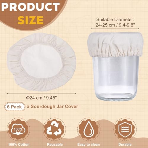 uxcell 6Pcs Sourdough Jar Cover, 240mm Wide Sourdough Starter Jar Covers Cloth Reusable Breathable Cotton Container Elastic Top Fermentation Lids for 9.4"-9.8"D Bowl & Jar Mouth, Beige - size: 240mm 9.4"-9.8"