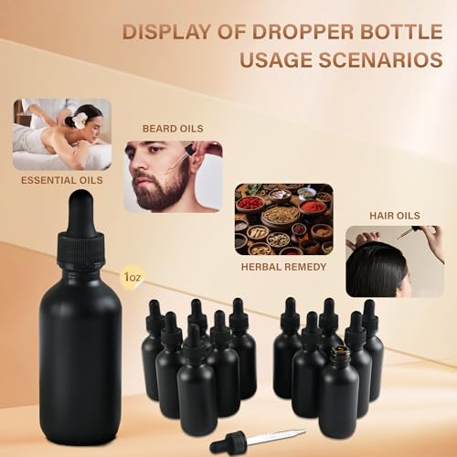 NOOEEISS 12 Pcs, 2oz Dropper Bottle, Black Glass Eye Dropper Bottle, Tincture Bottles with Dropper, Pretty Finish, Leak-Proof Design, Stronger Suction for All Kinds of Mixed Liquids - color: Black Frosted, size: 2oz-12Pack