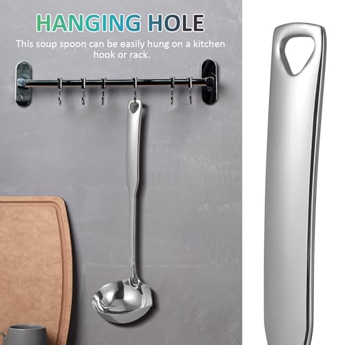 MAGICLULU Soup Ladle with Pouring Spout 12.00 Inch Long Handle Soup Spoon Deep Serving Spoon for Gravy Hot Pot Restaurant Kitchen Serving Utensil Hanging Hole