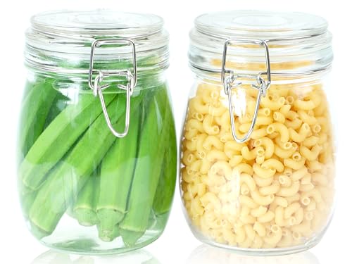 Glass Jar With Airtight Lid 24 OZ 2 Pack Airtight Food Storage Containers Leakproof Wide Mouth Canister For Coffee Beans, Sugar, Canning, Candy, Cereal, Pickle, Cookies, Dried Fruits - size: 24 OZ 2 Pack