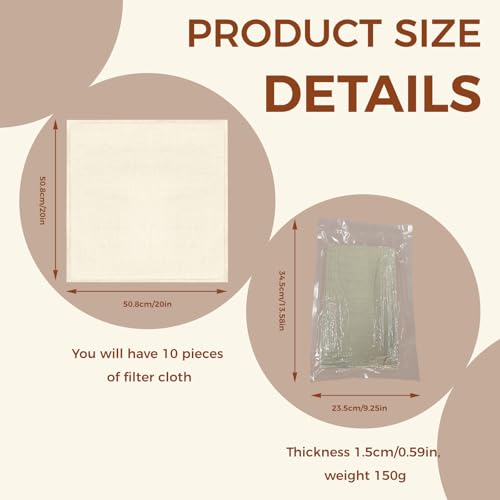 Cheese Cloth for Straining,10pcs 20x20 Inch Unbleached Cotton Pre-Cut Fabric,Reusable Muslin Cloth Hemmed Cheesecloth,for Straining, Making Yogurt, Juicing, Cooking Turkey, Baking