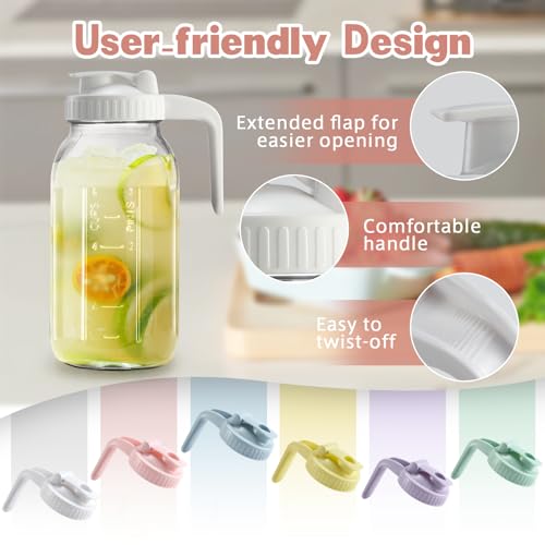 Mason Jar with Pour Spout Lid V-shaped, 2 Quart Iced Tea Pitcher Double Leak Proof, 64 oz Drink Pitcher for Breastmilk, Sun Tea, Juice, Coffee Creamer - color: Pink, size: 64 Ounces