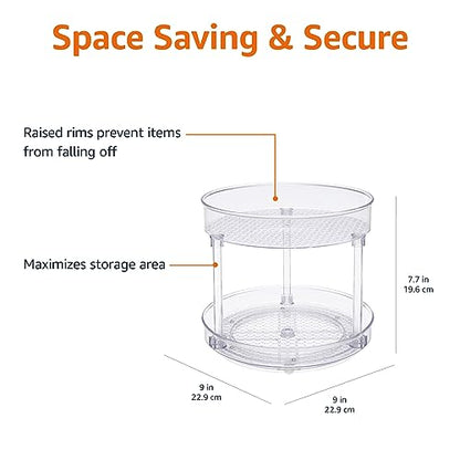 Amazon Basics Lazy Susan Turntable Organizer for Spices and Condiments, 9" Diameter, 2 Tier, Clear - size: 9" Diameter, 2 Tier