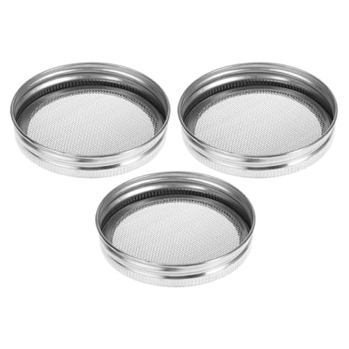 PRETYZOOM 3pcs Food Grade Sprouting Lids for Wide Mouth Mason Jars Stainless Steel Mesh Covers Strainer Function for Seed Germination and Fermentation - size: 7.00X7.00X1.00CM