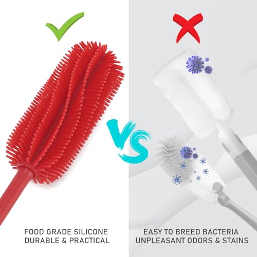15.7" Silicone Bottle Brush, ddLUCK Water Bottle Cleaner Brush for Stanley, Hydroflasks, Glass, Thermos Sports Bottle, Vase and Glassware, Bottle Brush Cleaner for Small Narrow Neck Containers (Red) - color: Long Red