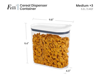 Felli Airtight Cereal Containers 3.3 Qt, Stackable BPA-Free Acrylic Cereal Dispenser with Flip-Top Lid, Medium Pantry Food Storage for Oats, Granola, Rice (Medium 3.3Qt - 3pk) - color: Medium 3.3Qt - 3pk