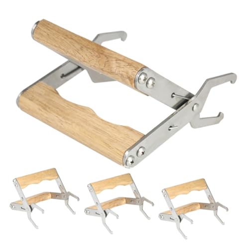 Kisangel 4pcs Beekeeping Frame Gripper Tool with Wooden Handle Stainless Steel Hive Frame Holder for Beekeepers Honey Harvesting and Hive Inspection