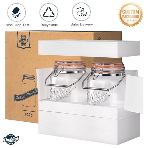 2 Packs 1 Gallon Glass Jars with Airtight Lids, Wide Mouth Mason Jars with Clip Top & Stainless Steel Handle & Silicone Base, Glass Storage Containers for Kitchen Storage, Pickling-Dual Scale - size: 1 Gallon/Glass Lid