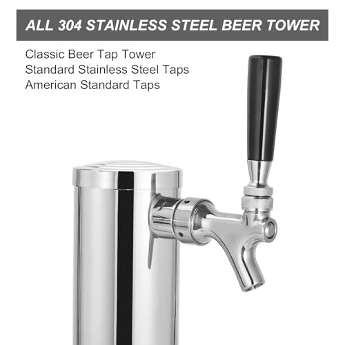 Ferroday Single Beer Tap Beer Tower, Beer Tower dispenser Stainless Steel Tower Kegerator Parts Kit with All Stainless Steel Keg Tap Beer Faucet, Preassembled Line Keg Tower, 3" Kegerator Tower Column - size: Single Tap-Stainless Steel Faucet